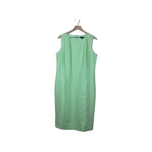 Ralph Lauren.  100% Linen Green Sleeveless Pencil Midi Dress Lined 14